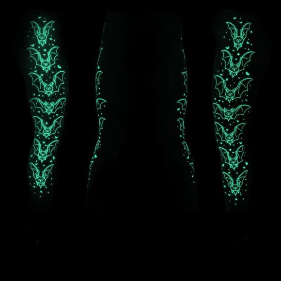 Glow in the Dark Black Gray Bat Leggings S-M-L-XL-2XL-3XL NWT - Picture 4 of 5
